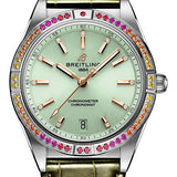 Breitling Chronomat Automatic 36 South Sea Watch - Stainless Steel (Gem-set) - Mint Green Dial - Green Alligator Leather Strap - Folding Buckle - A10380611L1P1