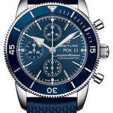 Breitling Superocean Heritage II Chronograph 44 Watch - Steel Case - Blue Dial - Blue Rubber Aero Classic Strap - A13313161C1S1