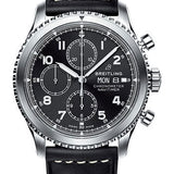 Breitling Aviator 8 Chronograph 43 Watch - Steel Case - Black Dial - Black Leather Strap - A13314101B1X1