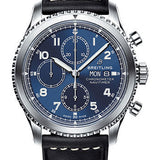 Breitling Aviator 8 Chronograph 43 Watch - Steel Case - Blue Dial - Black Leather Strap - A13314101C1X1