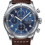 Breitling Aviator 8 Chronograph 43 Watch - Steel Case - Blue Dial - Brown Leather Strap - A13314101C1X2