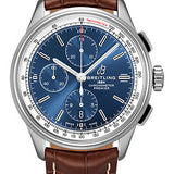 Breitling Premier Chronograph Watch - 42mm Steel Case - Blue Dial - Brown Croco Strap - A13315351C1P1