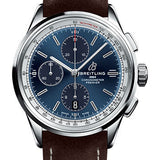 Breitling Premier Chronograph Watch - 42mm Steel Case - Blue Dial - Brown Nubuck Strap - A13315351C1X1