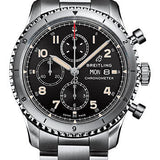 Breitling Aviator 8 Chronograph 43 Watch - Stainless Steel - Black Dial - Metal Bracelet - A13316101B1A1