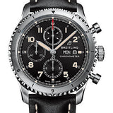 Breitling Aviator 8 Chronograph 43 Watch - Stainless Steel - Black Dial - Black Calfskin Leather Strap - Tang Buckle - A13316101B1X1