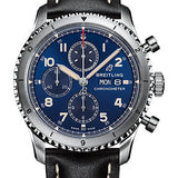 Breitling Aviator 8 Chronograph 43 Watch - Stainless Steel - Blue Dial - Black Calfskin Leather Strap - Tang Buckle - A13316101C1X1