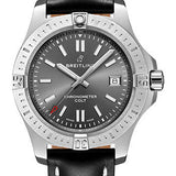 Breitling Colt 41 Automatic Watch - Steel - Tempest Gray Dial - Black Leather Strap - Folding Buckle - A17313101F1X4