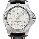 Breitling Colt 41 Automatic Watch - Steel - Silver Dial - Black Leather Strap - Folding Buckle - A17313101G1X2