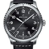 Breitling Aviator 8 Automatic 41 Watch - Steel Case - Black Dial - Black Leather Strap - A17314101B1X1