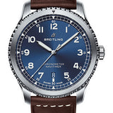 Breitling Aviator 8 Automatic 41 Watch - Steel Case - Blue Dial - Brown Leather Strap - A17314101C1X1