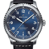 Breitling Aviator 8 Automatic 41 Watch - Steel Case - Blue Dial - Black Leather Strap - A17314101C1X2