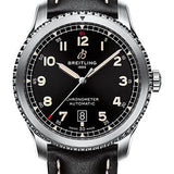 Breitling Aviator 8 Automatic 41 Watch - Stainless Steel - Black Dial - Black Calfskin Leather Strap - Tang Buckle - A17315101B1X1