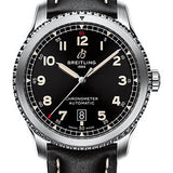 Breitling Aviator 8 Automatic 41 Watch - Stainless Steel - Black Dial - Black Calfskin Leather Strap - Folding Buckle - A17315101B1X2