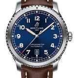 Breitling Aviator 8 Automatic 41 Watch - Stainless Steel - Blue Dial - Brown Calfskin Leather Strap - Tang Buckle - A17315101C1X1