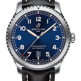 Breitling Aviator 8 Automatic 41 Watch - Stainless Steel - Blue Dial - Black Calfskin Leather Strap - Tang Buckle - A17315101C1X2