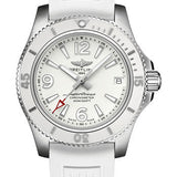 Breitling Superocean Automatic 36 Watch - Steel - White Dial - White Diver Pro III Strap - Tang Buckle - A17316D21A1S1