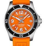 Breitling Superocean Automatic 36 Watch - Stainless Steel - Orange Dial - Orange Rubber Strap - Tang Buckle - A17316D71O1S1