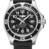 Breitling Superocean II 42 Watch - Steel - Volcano Black Dial - Black Diver Pro III Strap - Tang Buckle - A17365C91B1S1