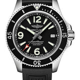 Breitling Superocean Automatic 42 Watch - Steel - Black Dial - Black Diver Pro III Strap - Tang Buckle - A17366021B1S1