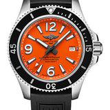 Breitling Superocean II 42 Watch - Steel - Orange Dial - Black Diver Pro III Strap - Folding Buckle - A17366D71O1S2