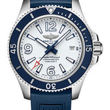 Breitling Superocean Automatic 42 Watch - Steel - White Dial - Blue Diver Pro III Strap - Tang Buckle - A17366D81A1S1