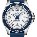 Breitling Superocean Automatic 42 Watch - Stainless Steel - White Dial - Blue Rubber Strap - Folding Buckle - A17366D81A1S2