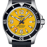 Breitling Superocean Automatic 44 Watch - Stainless Steel - Yellow Dial - Black Rubber Strap - Folding Buckle - A17367021I1S2