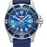 Breitling Superocean II 44 Watch - Steel - Gun Blue Dial - Blue Rubber Strap - Tang Buckle - A17392D81C1S1