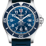 Breitling Superocean II 44 Watch - Steel - Gun Blue Dial - Blue Rubber Strap - Folding Buckle - A17392D81C1S2