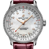 Breitling Navitimer Automatic 35 Watch - Stainless Steel - Mother-Of-Pearl Dial - Burgundy Alligator Leather Strap - Tang Buckle - A17395211A1P1