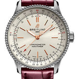 Breitling Navitimer Automatic 35 Watch - Stainless Steel - Silver Dial - Burgundy Alligator Leather Strap - Tang Buckle - A17395F41G1P1