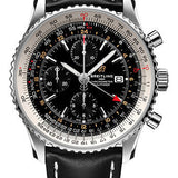 Breitling Navitimer Chronograph GMT 46 Watch - Steel - Black Dial - Black Leather Strap - Tang Buckle - A24322121B2X1