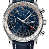 Breitling Navitimer Chronograph GMT 46 Watch - Steel - Blue Dial - Blue Leather Strap - Tang Buckle - A24322121C2X1