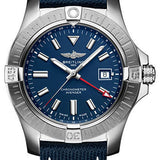 Breitling Avenger Automatic GMT 45 Watch - Stainless Steel - Blue Dial - Blue Calfskin Leather Strap - Tang Buckle - A32395101C1X1