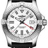 Breitling Avenger Automatic GMT 43 Watch - Stainless Steel - White Dial - Anthracite Calfskin Leather Strap - Tang Buckle - A32397101A1X1