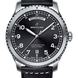 Breitling Aviator 8 Automatic Day & Date 41 Watch - Steel Case - Black Dial - Black Leather Strap - A45330101B1X1