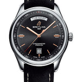 Breitling Premier Automatic Day & Date Watch - 40mm Steel Case - Black Dial - Black Nubuck Strap - A45340241B1X2