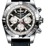 Breitling Chronomat 44 Watch - Steel polished - Onyx Black Dial - Gray Croco Strap - Folding Buckle - AB011012/B967/296S/A20D.4