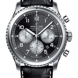 Breitling Aviator 8 B01 Chronograph 43 Watch - Steel Case - Black Dial - Black Croco Strap - AB0117131B1P1