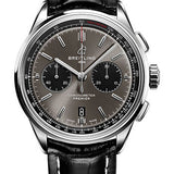 Breitling Premier B01 Chronograph 42 Watch - Steel - Blackeye Gray Dial - Black Alligator Strap - Folding Buckle - AB0118221B1P1