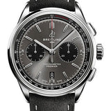 Breitling Premier B01 Chronograph 42 Watch - Stainless Steel - Anthracite Dial - Anthracite Calfskin Leather Strap - Tang Buckle - AB0118221B1X2