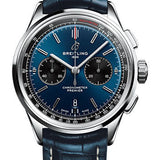 Breitling Premier B01 Chronograph 42 Watch - Stainless Steel - Blue Dial - Blue Alligator Leather Strap - Folding Buckle - AB0118221C1P1