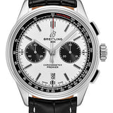 Breitling Premier B01 Chronograph Watch - 42mm Steel Case - Silver Dial - Black Croco Strap - AB0118221G1P1