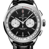 Breitling Premier B01 Chronograph 42 Watch - Stainless Steel - Black Dial - Black Alligator Leather Strap - Folding Buckle - AB0118371B1P1