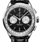 Breitling Premier B01 Chronograph 42 Watch - Stainless Steel - Black Dial - Black Alligator Leather Strap - Tang Buckle - AB0118371B1P2