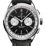 Breitling Premier B01 Chronograph 42 Watch - Stainless Steel - Black Dial - Anthracite Calfskin Leather Strap - Tang Buckle - AB0118371B1X2