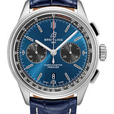 Breitling Premier B01 Chronograph Watch - 42mm Steel Case - Blue Dial - Blue Croco Strap - AB0118A61C1P1