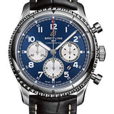 Breitling Aviator 8 B01 Chronograph 43 Watch - Stainless Steel - Blue Dial - Black Alligator Leather Strap - Folding Buckle - AB0119131C1P3