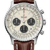 Breitling Navitimer 1 B01 Chronograph 43 Watch - Steel Case - Mercury Silver Dial - Brown Croco Strap - AB0121211G1P1