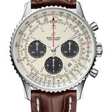 Breitling Navitimer B01 Chronograph 43 Watch - Steel - Mercury Silver Dial - Brown Croco Strap - Folding Buckle - AB0121211G1P2